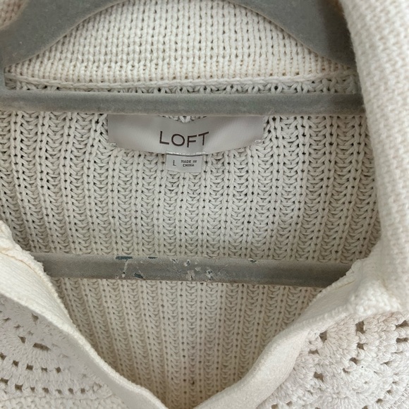 LOFT Cream V-Neck Sweater with Lace Accents - Picture 4 of 5